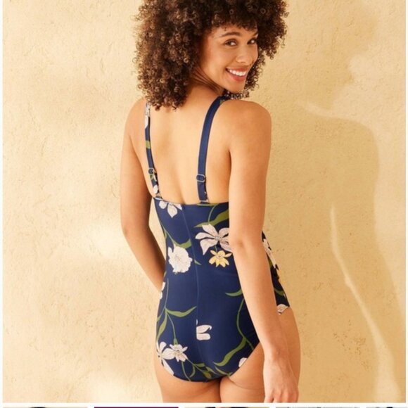 Shade & Shore Navy Floral One-Piece tummy control Swimsuit – Size 16 (Plus Size) - Picture 4 of 11